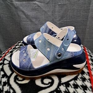 %CROCS Classic Mega Crush Denim Clog Sandals Shoes Women Size 10 Brand New / D14